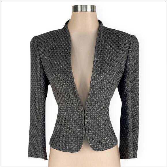 Armani Collezioni Charcoal Gray Metallic Tweed Power Suit Fitted Jacket Blazer 8 - Picture 1 of 5
